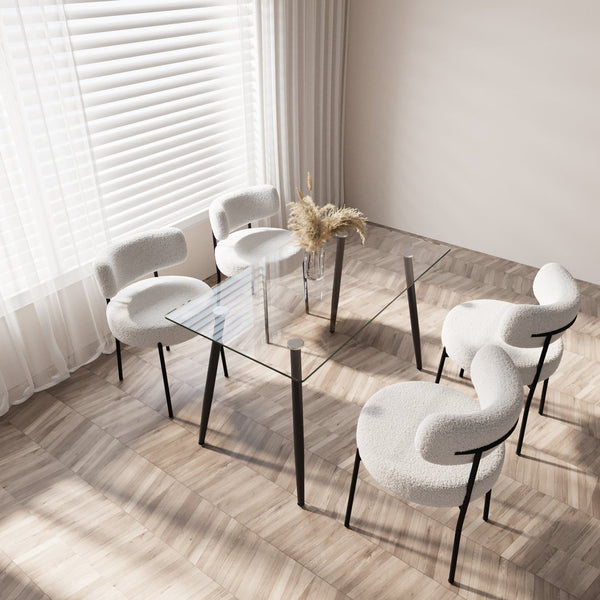 English Elm 51" Modern Minimalist Glass Dining Table for 4-6 — 8mm Tempered Top, Black Metal Legs, Easy Clean W2189P255605