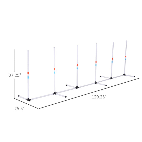 English Elm Pawhut Adjustable Dog Agility Training Set With Weave Poles & Carry Bag For Ultimate Fun & Skill W2225P166454-GIGA