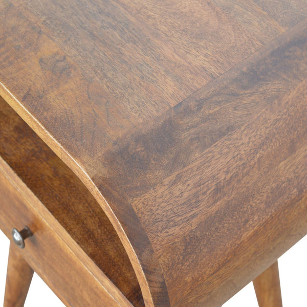 English Elm Chestnut Circular Open Bedside Table With 1 Drawer - Stylish Solid Wood Design For Modern Spaces B182P166514