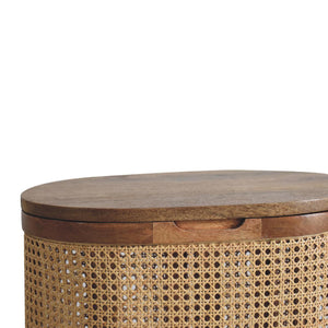 English Elm Larissa Stylish Lid-Up Storage Stool For Modern Living - Oak-Finish Wood & Woven Rattan Design B182P166605