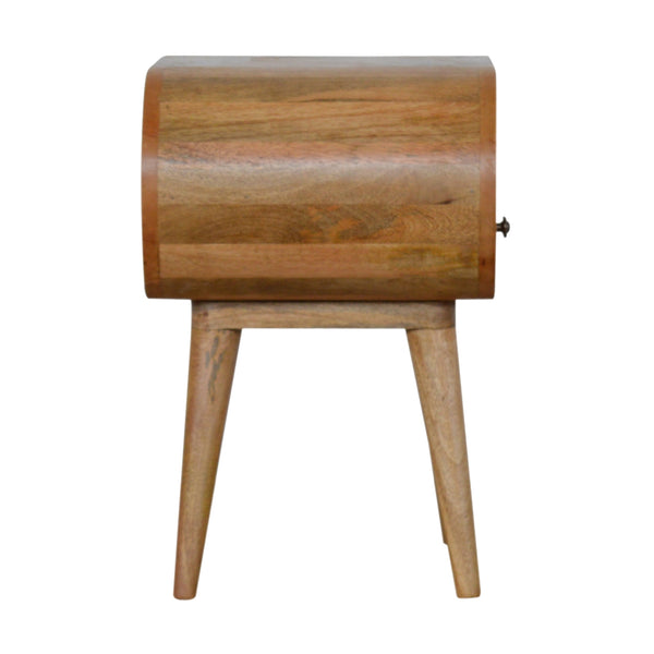 English Elm Circular Oak Nightstand with 1 Drawer & Open Slot, Solid Wood Nordic Legs, Timeless Modern Accent B182P166507
