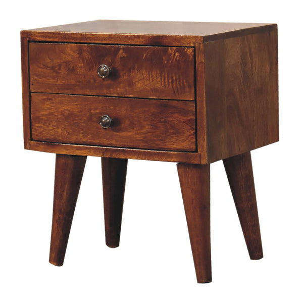 English Elm Mini Chestnut Modern Bedside - Solid Wood Compact Nightstand, Timeless Chestnut Finish, Sleek Lines, Versatile Storage for Cozy Bedrooms (17.72x13.78x13.78) B182P166603