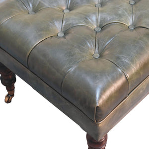 English Elm Buffalo Leather Rectangular Ottoman with Castor Legs for Eclectic Living Rooms B182P166655