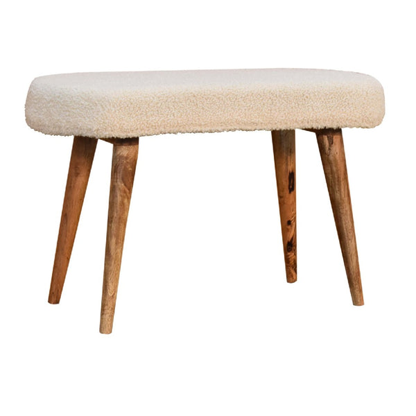 English Elm Solid Wood Boucle Nordic Bench – Upholstered Cotton Accent Seat In Beige With Natural Mango Legs B182P280811-GIGA