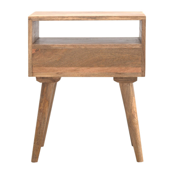 English Elm Modern Nightstand Solid Wood Oak Finish with Open Slot & Drawer, Nordic Legs, Compact Chic Design B182P166481