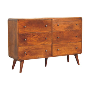 English Elm Large Curved Chestnut Chest – Solid Wood 51" Storage Console, Timeless Curved Design, Chestnut Finish B182P166676