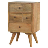 Handcrafted Solid Mango Wood 4-Drawer Nordic Bedside Table with Oak-ish Finish, 14.57 x 12.20 x 24.41