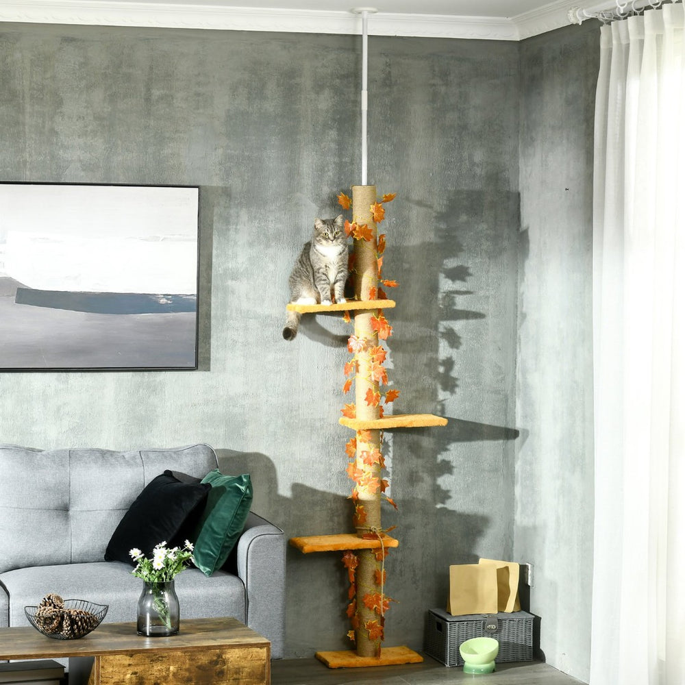 English Elm Pawhut Adjustable Floor to Ceiling Cat Tower with Sisal Posts and Plush Perches W2225P166437