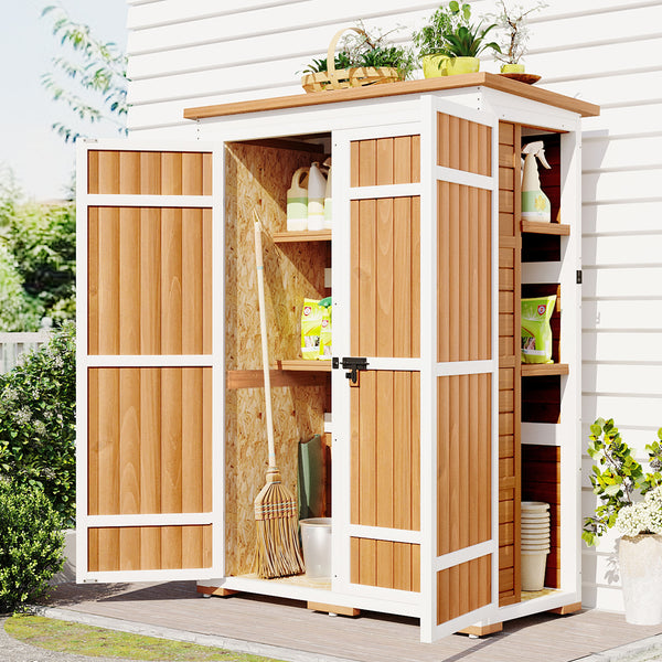 English Elm TOPMAX Outdoor 5.5ft Wood Storage Shed Cabinet with Waterproof Asphalt Roof, Lockable Doors, Sturdy Natural SP100016AAL