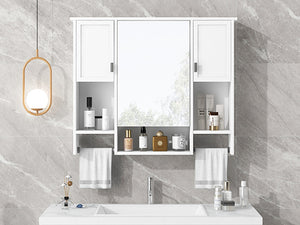 English Elm 35'' Modern Wall-Mounted Medicine Cabinet with Mirror, Ample Storage, Adjustable Shelves & Towel Bar White WF317173AAK