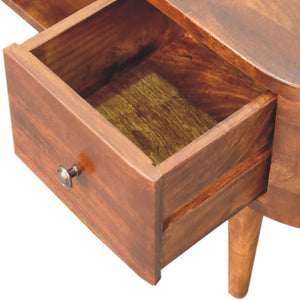 English Elm Chestnut Round Media Unit with 2 Drawers & Open Shelf — Solid Wood, Compact 43.3"L Stylish Accent B182P166579