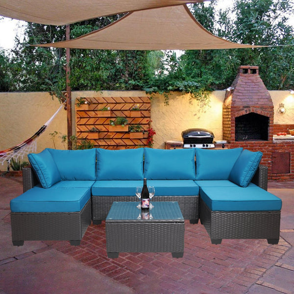 English Elm Outdoor 7-Piece Pe Rattan Patio Furniture Set With Cushions - Stylish, Durable & Weather-Resistant! W213S00042