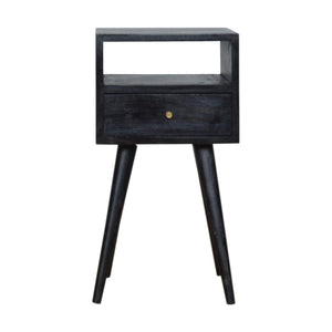 English Elm Mini Ash Black Nightstand Solid Wood Accent Table - Timeless, Compact 16" Square Nightstand for Modern Homes B182P166522