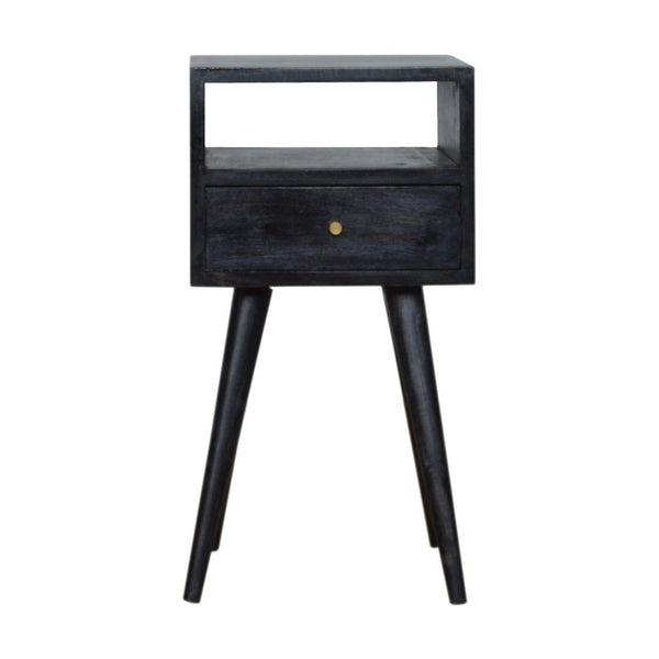 English Elm Mini Ash Black Nightstand Solid Wood Accent Table - Timeless, Compact 16" Square Nightstand for Modern Homes B182P166522