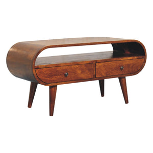 English Elm Chestnut Circular Tv Stand With 2 Drawers & Open Slot - Nordic Style For Modern Living Rooms B182P166653