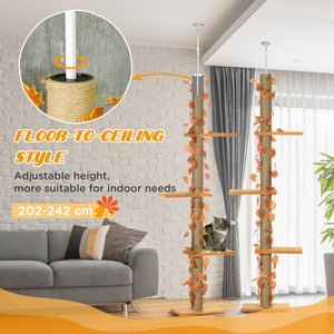English Elm Pawhut Adjustable Floor to Ceiling Cat Tower with Sisal Posts and Plush Perches W2225P166437