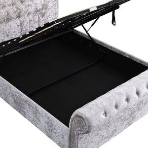 English Elm Hartfried Queen Upholstered Storage Bed with Hydraulic Lift, Velvet Tufted Headboard, Silver Finish W2297S00002