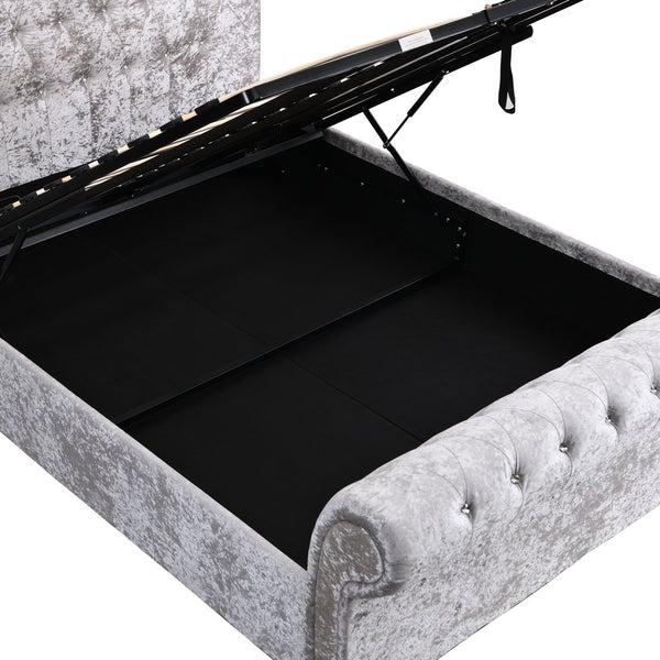 English Elm Hartfried Queen Upholstered Storage Bed with Hydraulic Lift, Velvet Tufted Headboard, Silver Finish W2297S00002