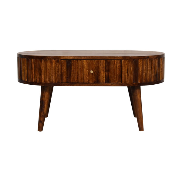 English Elm Stripe Chestnut Solid Wood Coffee Table with 2 Drawers, Nordic Legs, Timeless Elegant Design for Living Room Decor B182P166645