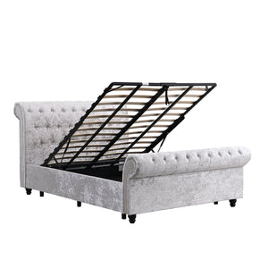 English Elm Hartfried Queen Upholstered Storage Bed with Hydraulic Lift, Velvet Tufted Headboard, Silver Finish W2297S00002