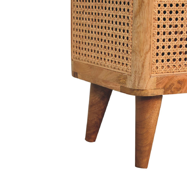 English Elm Larissa Multifunctional Storage Stool With Lid - Stylish Oak Finish, Rattan Detail, And Compact Design B182P166602