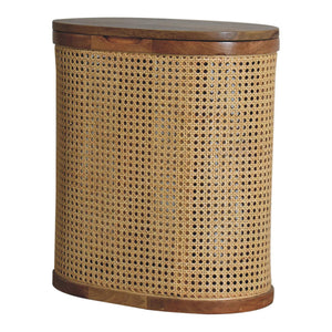 English Elm Larissa Stylish Lid-Up Storage Stool For Modern Living - Oak-Finish Wood & Woven Rattan Design B182P166605