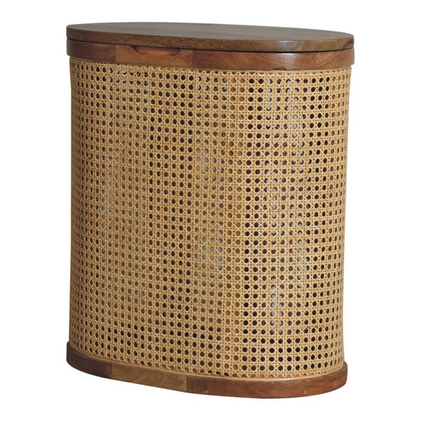 English Elm Larissa Stylish Lid-Up Storage Stool For Modern Living - Oak-Finish Wood & Woven Rattan Design B182P166605