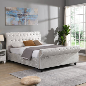 English Elm Hartfried Queen Upholstered Storage Bed with Hydraulic Lift, Velvet Tufted Headboard, Silver Finish W2297S00002