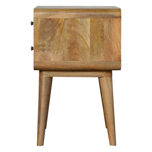 English Elm Curved Oak-ish Bedside Nightstand, Solid Wood Oak Finish, Timeless Curved Design, Compact 21.6" L x18" H B182P166527