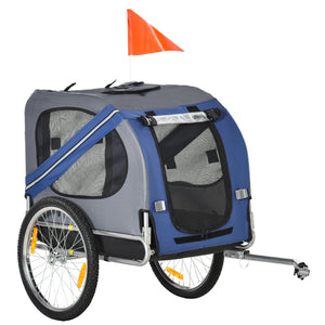 English Elm Aosom Pet Bike Trailer with Steel Frame, Quick-Release Wheels, Mesh Ventilation & Safety Flag Blue W2225P166452