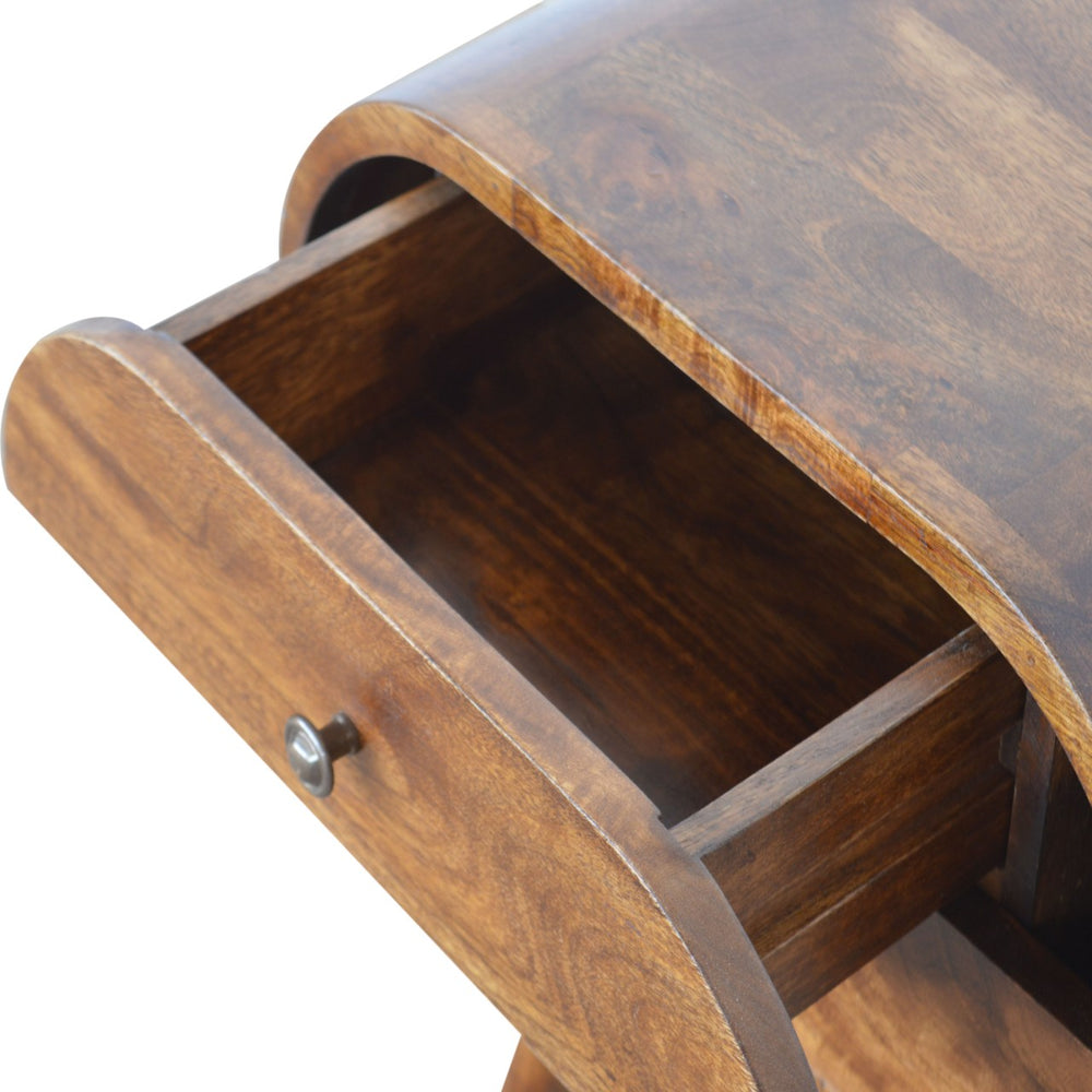 English Elm Chestnut Circular Nightstand - Solid Wood, Elegant Design, Perfect For Small Spaces & Modern Decor B182P166515
