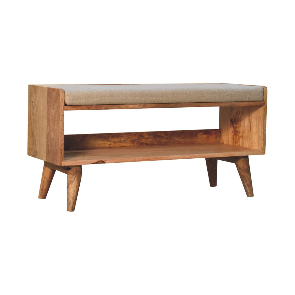 English Elm Oak-Ish Nordic Storage Bench - Upholstered Comfort With Open Storage, Grey & Brown, Chic Design B182P166670