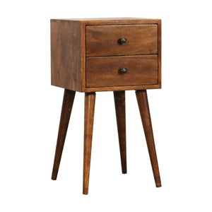 English Elm Mini 2 Drawer Chestnut Nightstand - Solid Wood Accent Table, Compact Modern Chest of Drawers for Cozy Spaces B182P166552