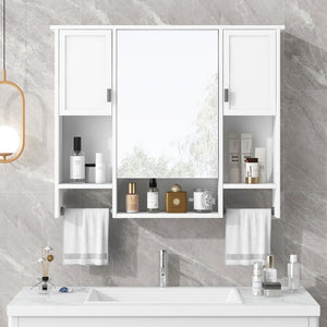 English Elm 35'' Modern Wall-Mounted Medicine Cabinet with Mirror, Ample Storage, Adjustable Shelves & Towel Bar White WF317173AAK