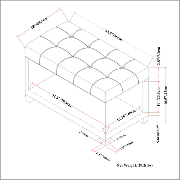 English Elm Sienna Storage Ottoman Bench In Satin Cream - Stylish, Functional Seating With Hidden Storage Solutions B136P159114-GIGA