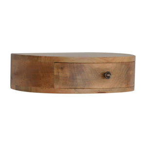 English Elm Wall-Mounted Rounded Nightstand Oak — Solid Wood 1-Drawer Floating Nightstand, Modern Minimalist Design B182P166531