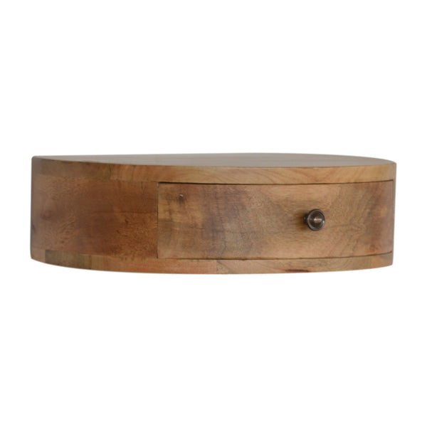 English Elm Wall-Mounted Rounded Nightstand Oak — Solid Wood 1-Drawer Floating Nightstand, Modern Minimalist Design B182P166531