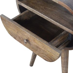 English Elm Grey Washed Circular Bedside Solid Wood Nightstand, Gray Wash Finish, Timeless Elegant Accent Table for Cozy Contemporary Rooms B182P166526