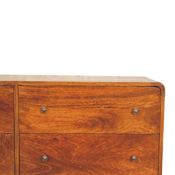 English Elm Large Curved Chestnut Chest – Solid Wood 51" Storage Console, Timeless Curved Design, Chestnut Finish B182P166676