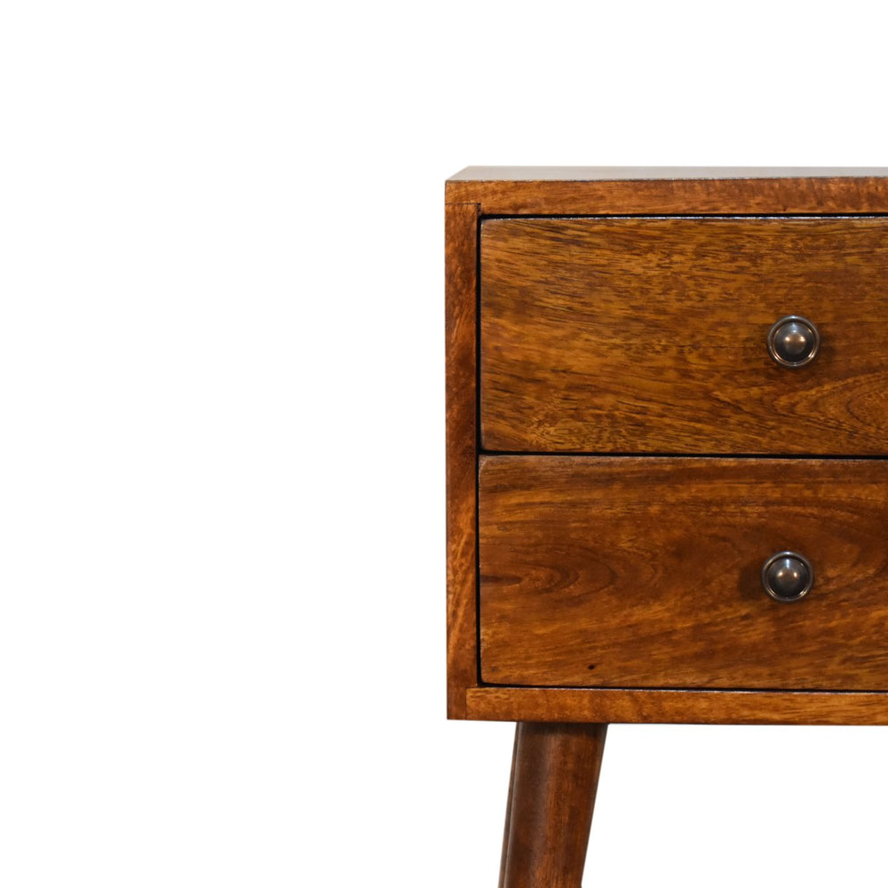 English Elm Mini 2 Drawer Chestnut Nightstand - Solid Wood Accent Table, Compact Modern Chest of Drawers for Cozy Spaces B182P166552
