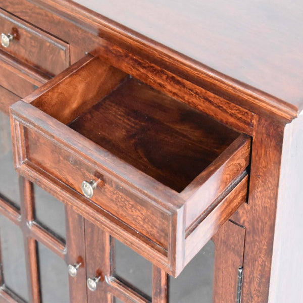English Elm Solid Wood Large Cherry Glazed Sideboard With 4 Drawers & 2 Doors - Elegant Storage Solution, Chestnut Finish B182P280788-GIGA