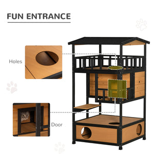 English Elm Pawhut Fir Wood Multi-level Feral Cat Shelter with Condo Asphalt Roof Play Platform W2225P166439