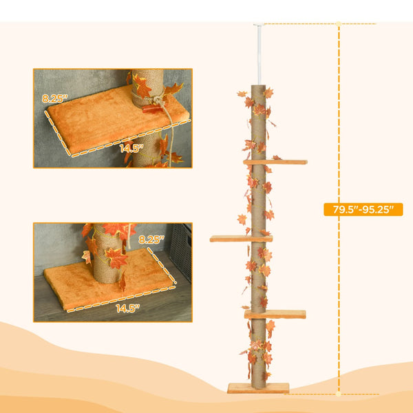 English Elm Pawhut Adjustable Floor to Ceiling Cat Tower with Sisal Posts and Plush Perches W2225P166437