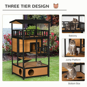 English Elm Pawhut Fir Wood Multi-level Feral Cat Shelter with Condo Asphalt Roof Play Platform W2225P166439