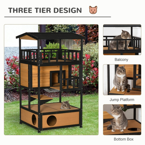 English Elm Pawhut Fir Wood Multi-level Feral Cat Shelter with Condo Asphalt Roof Play Platform W2225P166439