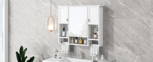 English Elm 35'' Modern Wall-Mounted Medicine Cabinet with Mirror, Ample Storage, Adjustable Shelves & Towel Bar White WF317173AAK