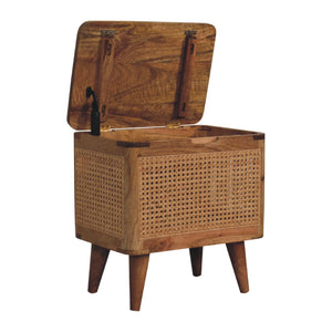 English Elm Larissa Multifunctional Storage Stool With Lid - Stylish Oak Finish, Rattan Detail, And Compact Design B182P166602