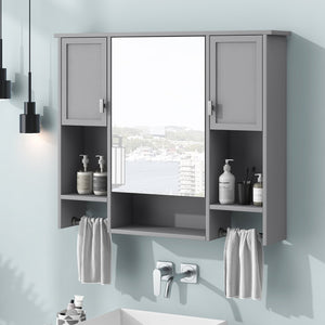 English Elm 35'' Modern Wall-Mounted Medicine Cabinet with Mirror, Ample Storage, Adjustable Shelves & Towel Bar Grey WF317173AAE