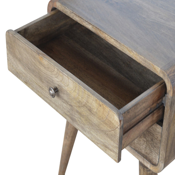 English Elm Curved Solid Wood Grey Wash Nightstand with 2 Drawers, Nordic Legs, Timeless Elegant Accent Piece B182P166523