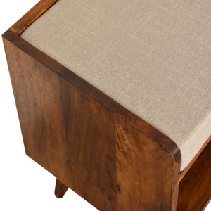 English Elm Mud Linen Nordic Storage Bench - Upholstered Beige With Chestnut Base For Stylish Organization B182P166541